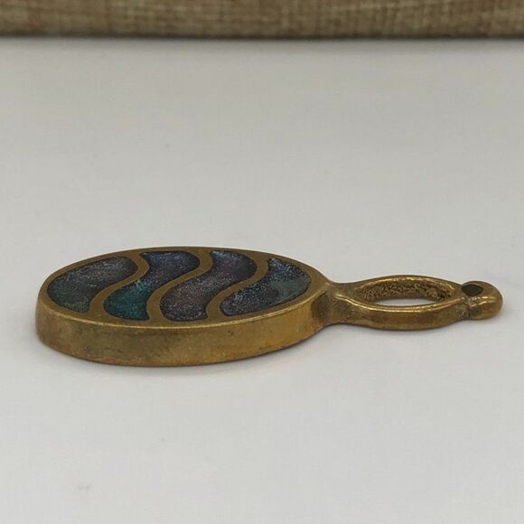 Vintage Handcrafted Bronze Pendant Painted Unique Heavy Blue Waves - Picture 7 of 9